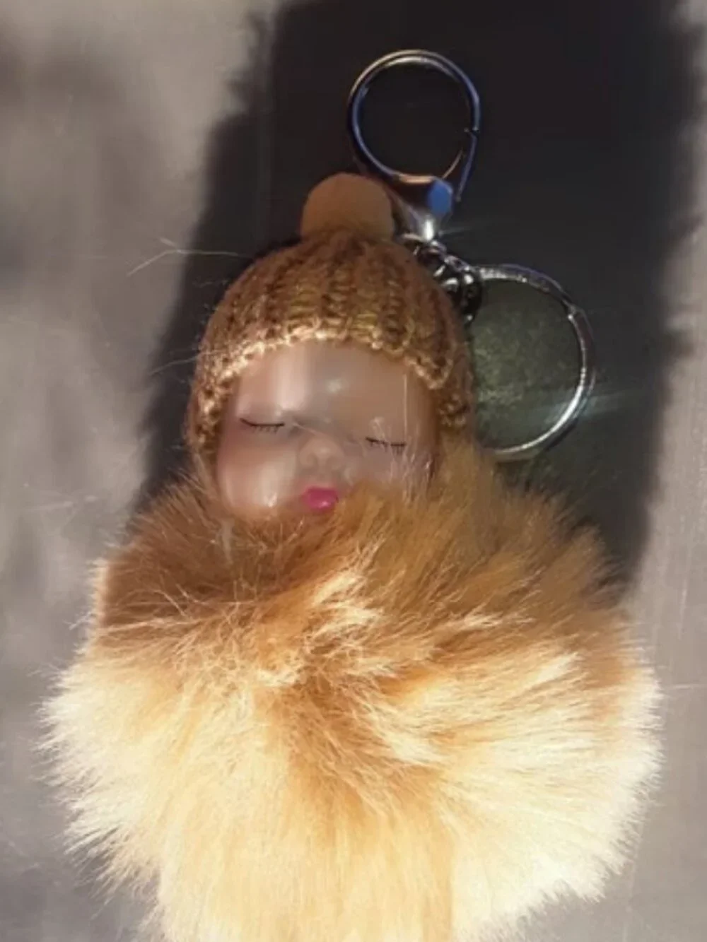 Sleeping Baby choose Burgundy Red Blue Brown PomPom Keychain Shower Gift Pendant